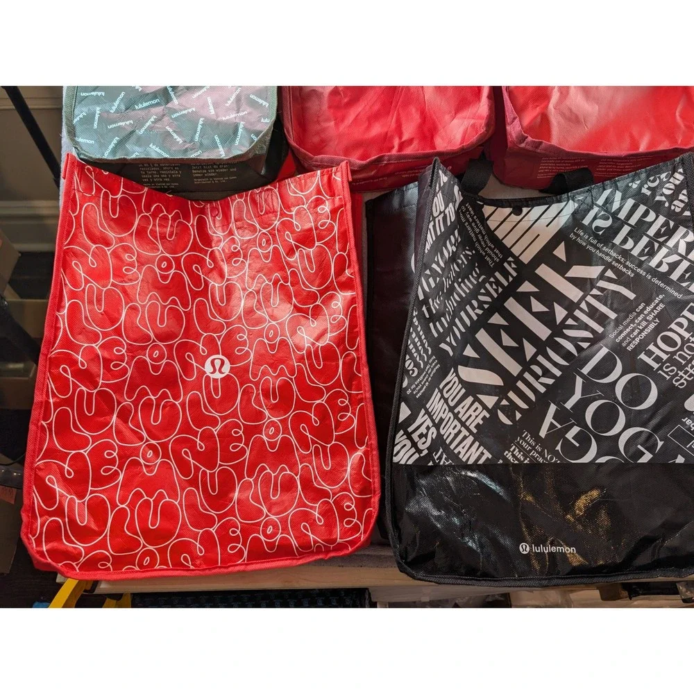 Lululemon Reusable Shopping Tote Bag Lot of 13 Small Medium Red Black Green